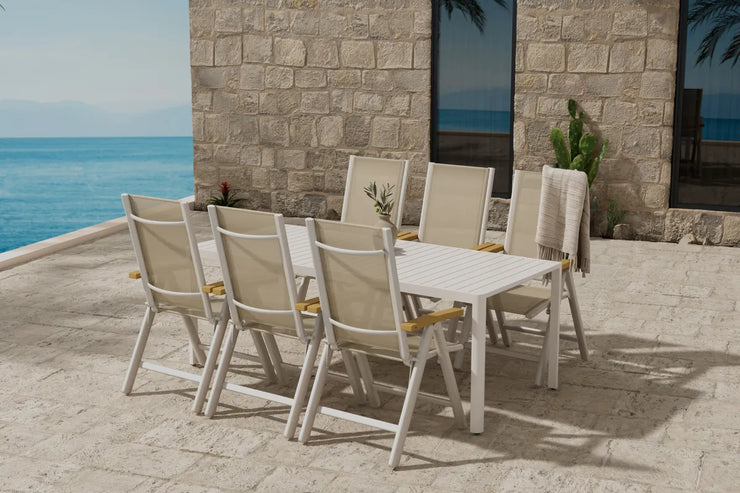 Spisegruppe Giardini & Panama 200 x 90 + posisjonsstol 2-pakk – beige
