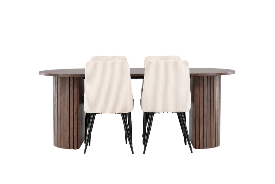 Spisegruppe oval 200 x 90 2-pakk – mocca og beige