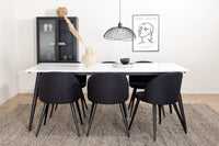 Spisegruppe Jimmy & Velvet 195 x 90 + spisestol 2-pakk – hvit og svart
