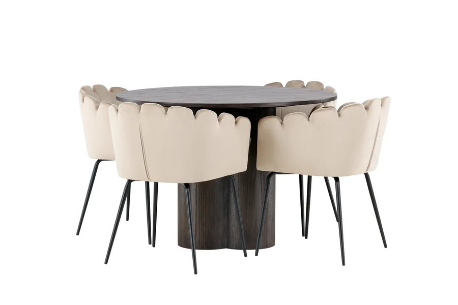 Spisegruppe Limhamn & Olivia rund ⌀110 – beige og mokka