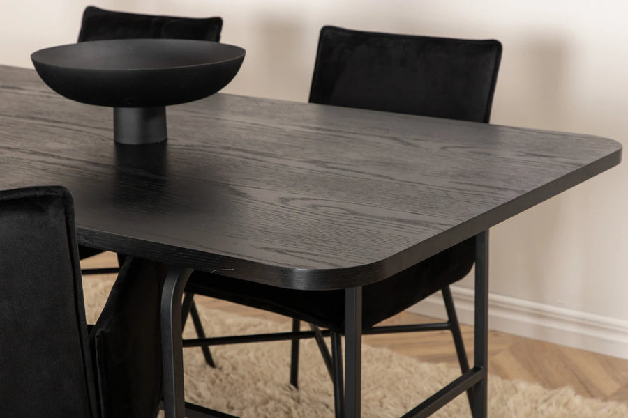Spisestol Petra & Uno + Rektangulært spisebord 200 x 90 – svart