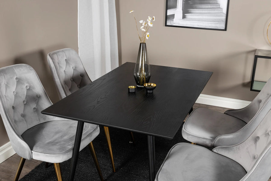 Spisegruppe rektangulær 120 x 85 med 2-pakk spisestoler – svart og grå