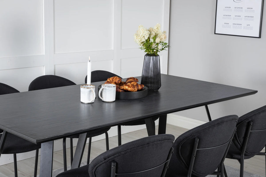 Spisestol Vault & Marina 2-pakk + Rektangulært spisebord 180 x 90 – svart