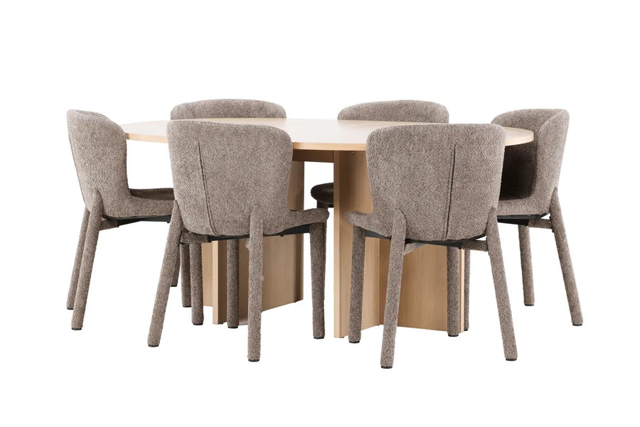 Spisegruppe Strada & Astoria rektangulært spisebord ⌀120 + spisestol 2-pakk – hvitvasket og brun