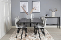 Spisegruppe Sleek & Polar 195 x 95 med 2-pakk spisestoler – svart og grå