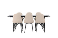 Spisegruppe Astrid & Polar 200 x 90 med 2-pakk spisestoler – svart og beige