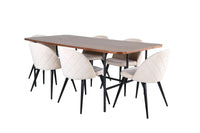 Spisegruppe Uno & Velvet rektangulært 200 x 90 + spisestol 2-pakk – natur og beige