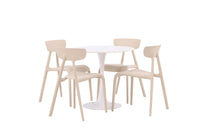Spisestol Ursholmen & Hamden 2-pakk + Spisebord rundt ⌀80 – beige og hvit
