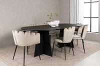 Spisestol Limhamn & Bootcut 2-pakk beige + Spisebord ovalt 230 x 115 – svart