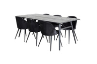 Spisegruppe Sleek & Velvet 195 x 95 + 2-pakk spisestol – svart