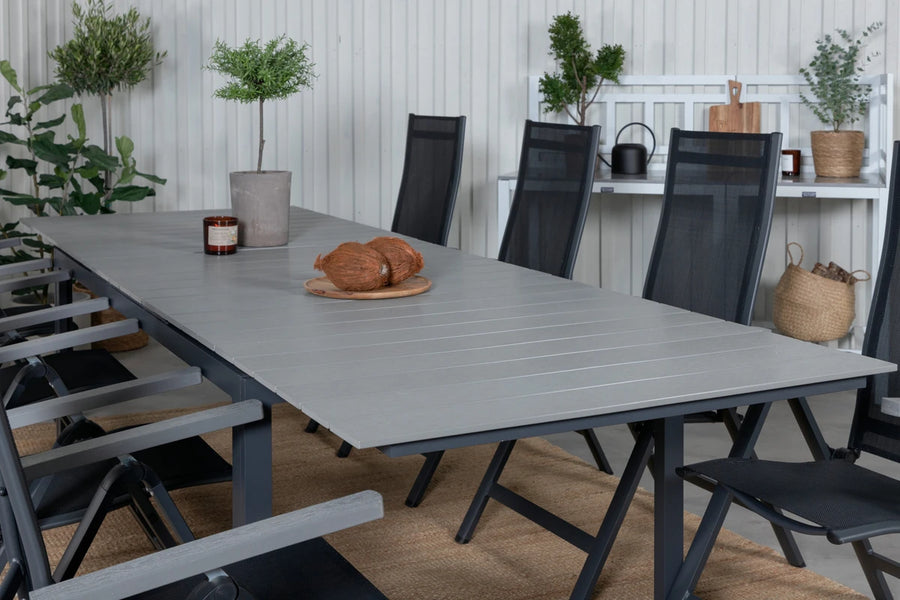 Posisjonsstol Albany & Levels 2-pakk + Rektangulært spisebord 229 × 100 – svart