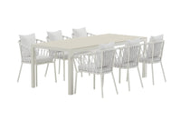 Spisegruppe Mirko & Linos rektangulær 205 x 90 + spisestol 2-pakk – beige og hvit