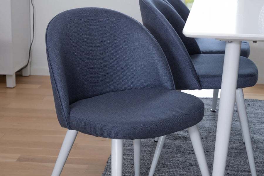 Rektangulært spisebord Polar & Velvet 180 x 90 + 2-pakk spisestol – hvit og blå