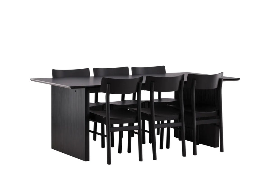 Spisestol 2-pakk + rektangulært spisebord 200 × 100 – svart