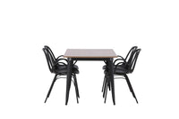 Spisebord Tempe & Dyrön 140 x 80 + spisestol 2-pakk – valnøtt og svart