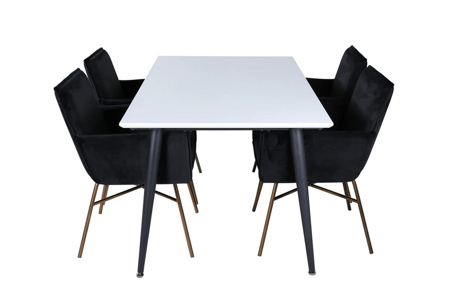 Spisegruppe Jimmy & Petra rektangulær 150 x 90 – hvit og svart