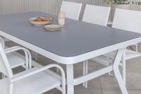 Spisegruppe Virya & Santorini 200 × 100 + 2-pakk spisestol – hvit
