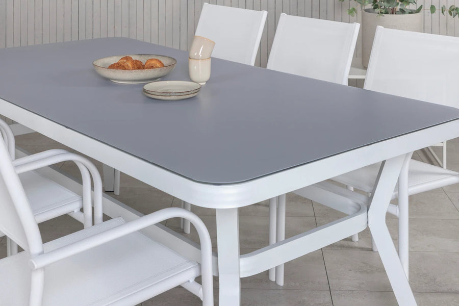 Spisegruppe Virya & Santorini 200 × 100 + 2-pakk spisestol – hvit