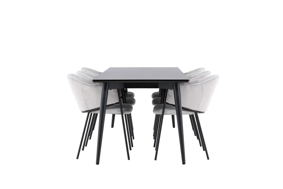 Spisestol Evelina & Ellis 2-pakk + rektangulært spisebord 230 x 85 – grå og svart
