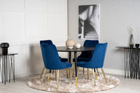 Spisegruppe Dipp & Velvet Deluxe Rund ⌀115 + spisestol 2-pakk – svart og blå