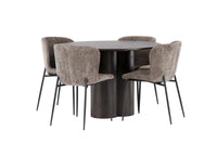 Spisestol Modesto & Olivia 2-pakk + Rundt spisebord ⌀110 – brun og mocca