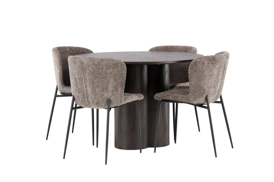 Spisestol Modesto & Olivia 2-pakk + Rundt spisebord ⌀110 – brun og mocca