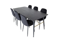 Spisebord Gold & Polar rektangulært 180 x 85 + spisestol 2-pakk – svart