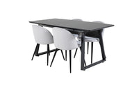 Spisegruppe Inca & Velvet 160 x 85 med 2-pakk spisestoler – svart og lys grå