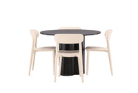 Spisestol Åstol & Olivia 2-pakk + Spisebord rundt ⌀110 – beige og svart
