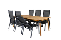 Spisegruppe Julian & Copacabana rektangulært spisebord 210 x 100 + 2-pakk reclinerstoler – natur og svart