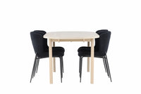 Spisegruppe oval 180 x 90 + spisestol 2-pakk – hvitvasket og svart