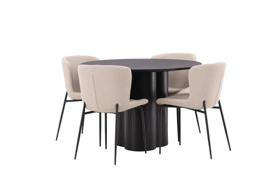 Spisestol Modesto & Olivia 2-pakk og Spisebord rund ⌀110 – beige og svart