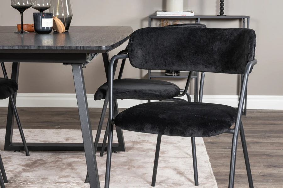 Spisestol Arrow & Inca 2-pakk + rektangulært spisebord 160 x 85 – svart