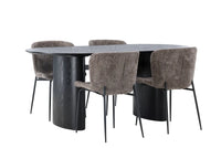 Spisestol Modesto & Isolde 2-pakk + Spisebord ovalt 180 x 90 – brun og svart