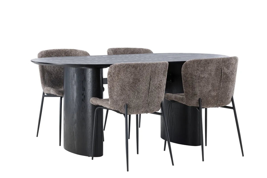 Spisestol Modesto & Isolde 2-pakk + Spisebord ovalt 180 x 90 – brun og svart