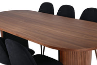 Spisegruppe Bianca & Polar Oval 200 x 90 + spisestol 2-pakk – valnøtt og svart