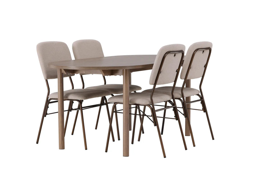 Spisegruppe Seda & Andy 2-pakk + Ovalt spisebord 180 x 90 – beige og natur