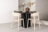 Spisestol Åstol & Olivia 2-pakk + Spisebord rundt ⌀110 – beige og svart