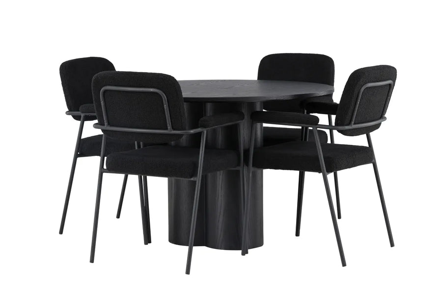 Spisegruppe Olivia rund ⌀110 + 2-pakk spisestoler – svart