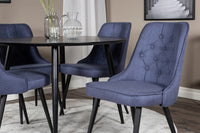 Spisegruppe Dipp & Velvet Deluxe Rund ⌀115 + spisestol 2-pakk – svart og blå