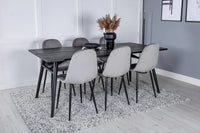 Spisegruppe Sleek & Polar 195 x 95 med 2-pakk spisestoler – svart og grå
