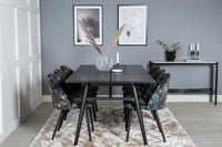 Spisegruppe Sleek & Velvet 195 x 95 + 2-pakk spisestol – svart