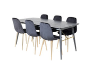 Spisebord Gold & Polar rektangulært 180 x 85 + spisestol 2-pakk – svart