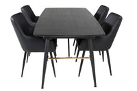 Spisegruppe rektangulær 180 x 85 + 2-pakk spisestoler – svart