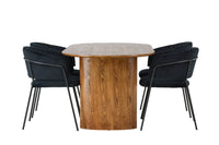 Spisestol Selma & Isolde 2-pakk – svart + Spisebord ovalt 180 x 90 – natur