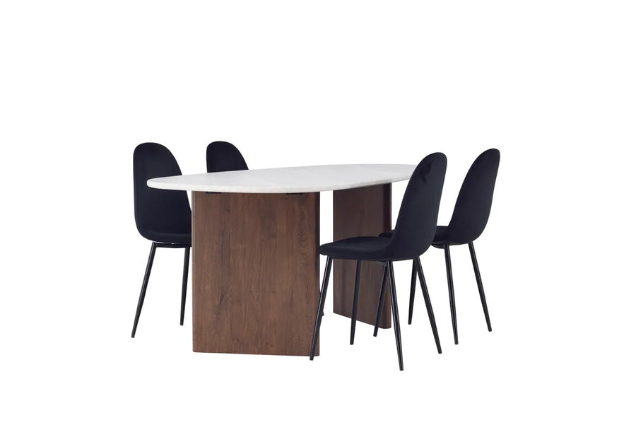 Spisestol Polar & Grönvik 2-pakk + Spisebord ovalt 180 x 90 – svart og lys grå