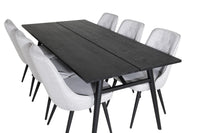 Spisegruppe Sleek & Velvet Deluxe 195 x 95 + 2-pakk – svart og grå
