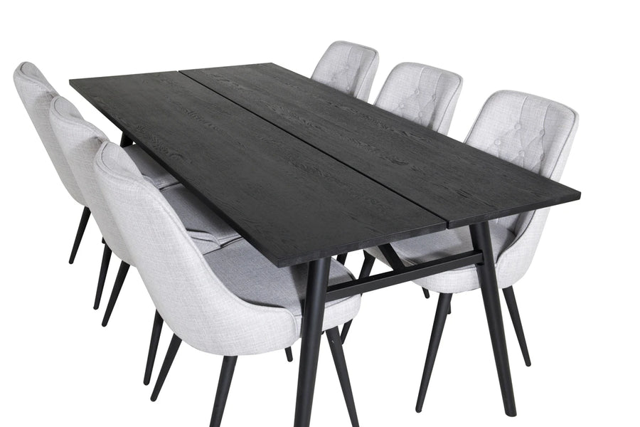 Spisegruppe Sleek & Velvet Deluxe 195 x 95 + 2-pakk – svart og grå