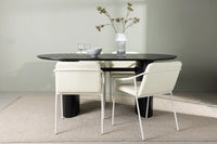 Spisestol Tvist & Isolde 2-pakk beige + Spisebord ovalt 180 x 90 – svart