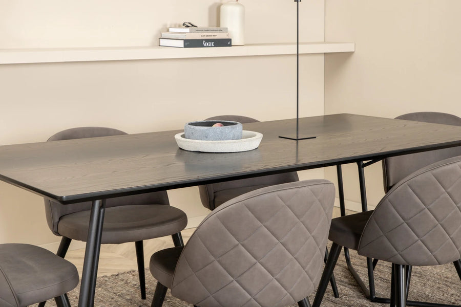 Spisegruppe Petra & Velvet rektangulær 190 x 90 + spisestoler 2-pakk – svart og grå